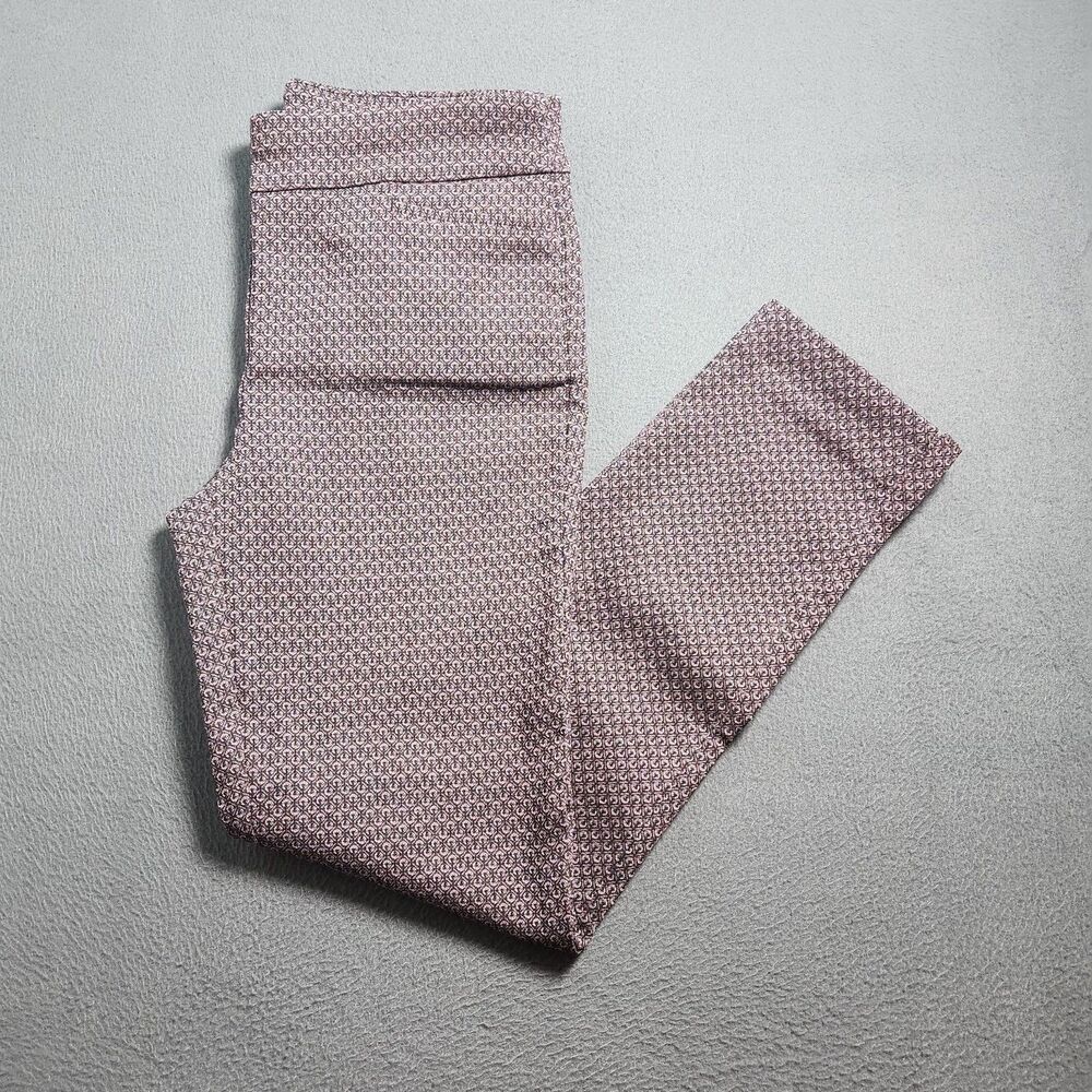 Chico's Pants Women 0 US 4 Purple Geometric Pull On Mid Rise Straight Leg